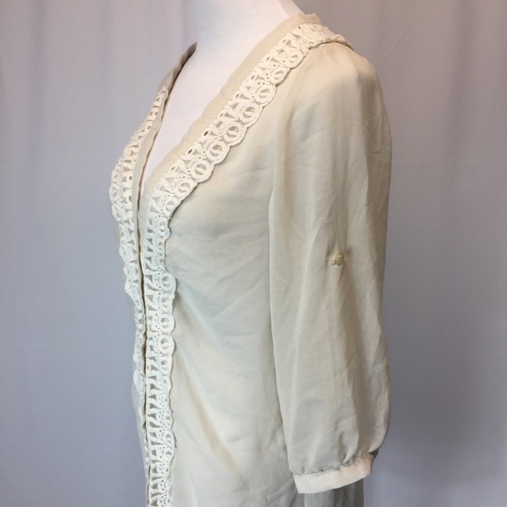 Cream sheer Blouse Sz S boho feminine - Picture 4 of 7
